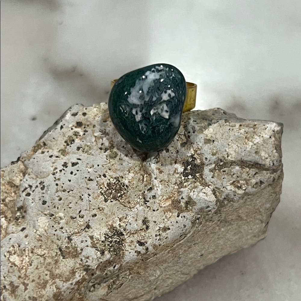 Green Moss Agate Stone Ring